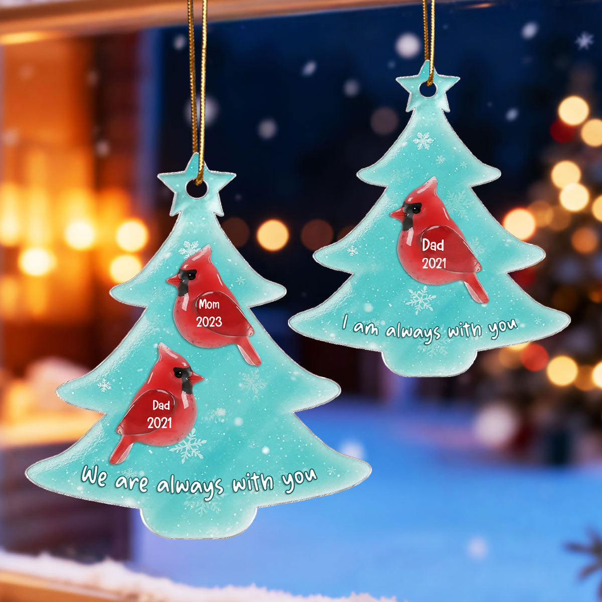 2D Sea Glass Effect Christmas Cardinals Memorial - Personalized Acrylic Ornament - Remembrance Keepsake, Sympathy Gift