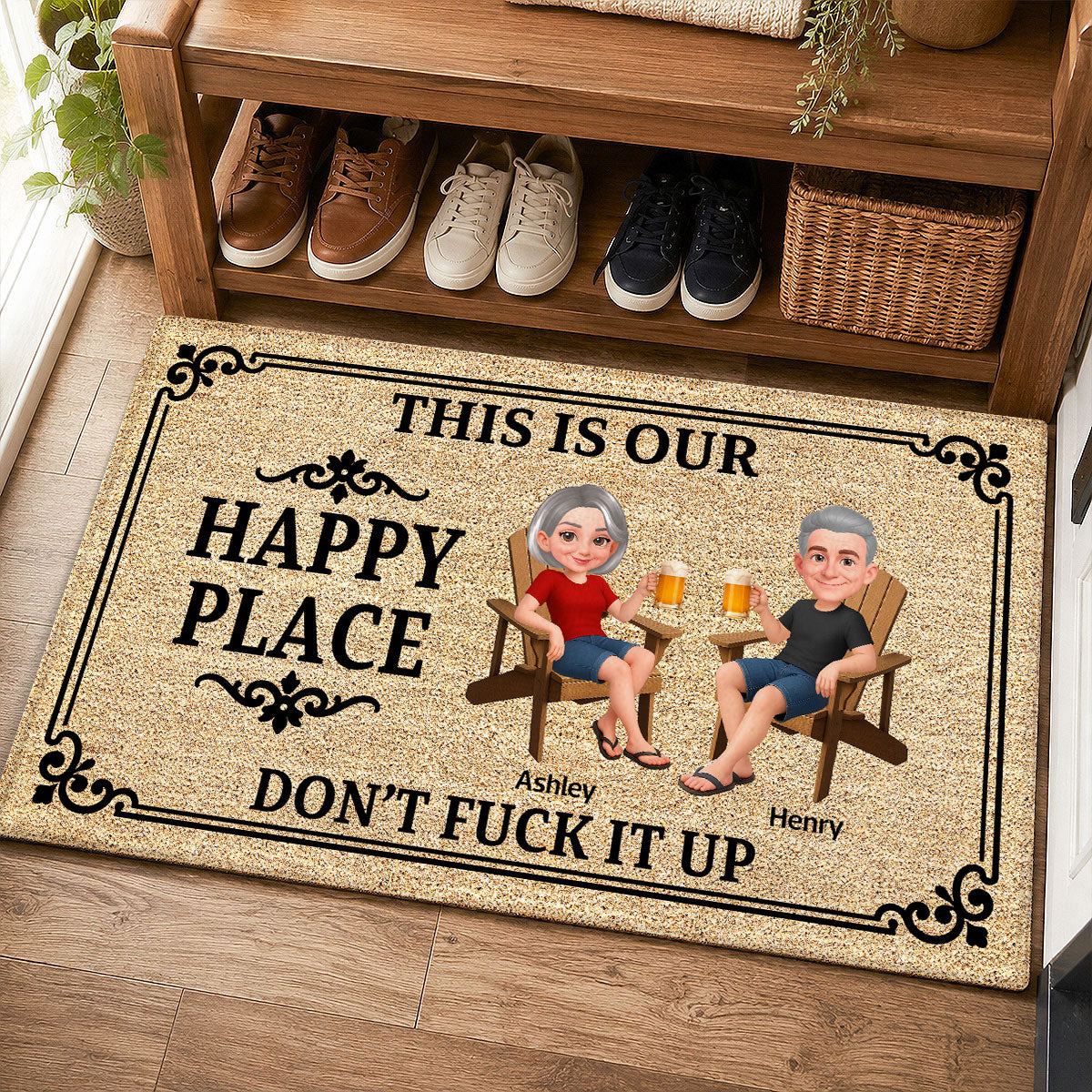 Couple This Is Our Happy Place - Personalized Doormat - Funny Sarcasm House Decoration