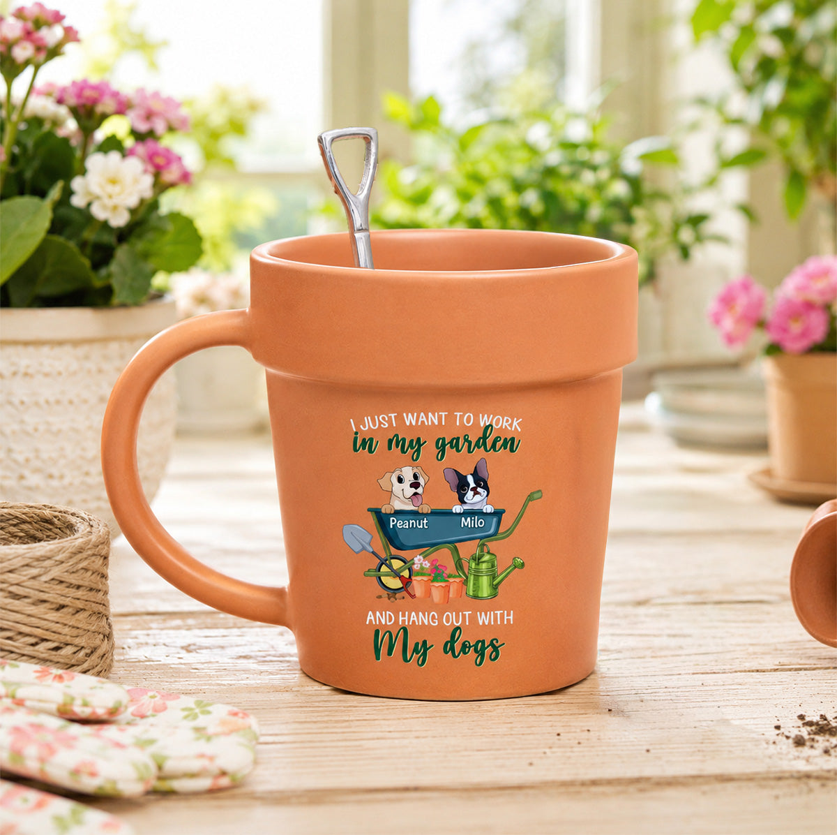 Just Want To Work In My Garden With My Dogs - Personalized Plant Pot Ceramic Mug - Gift For Gardening Lovers