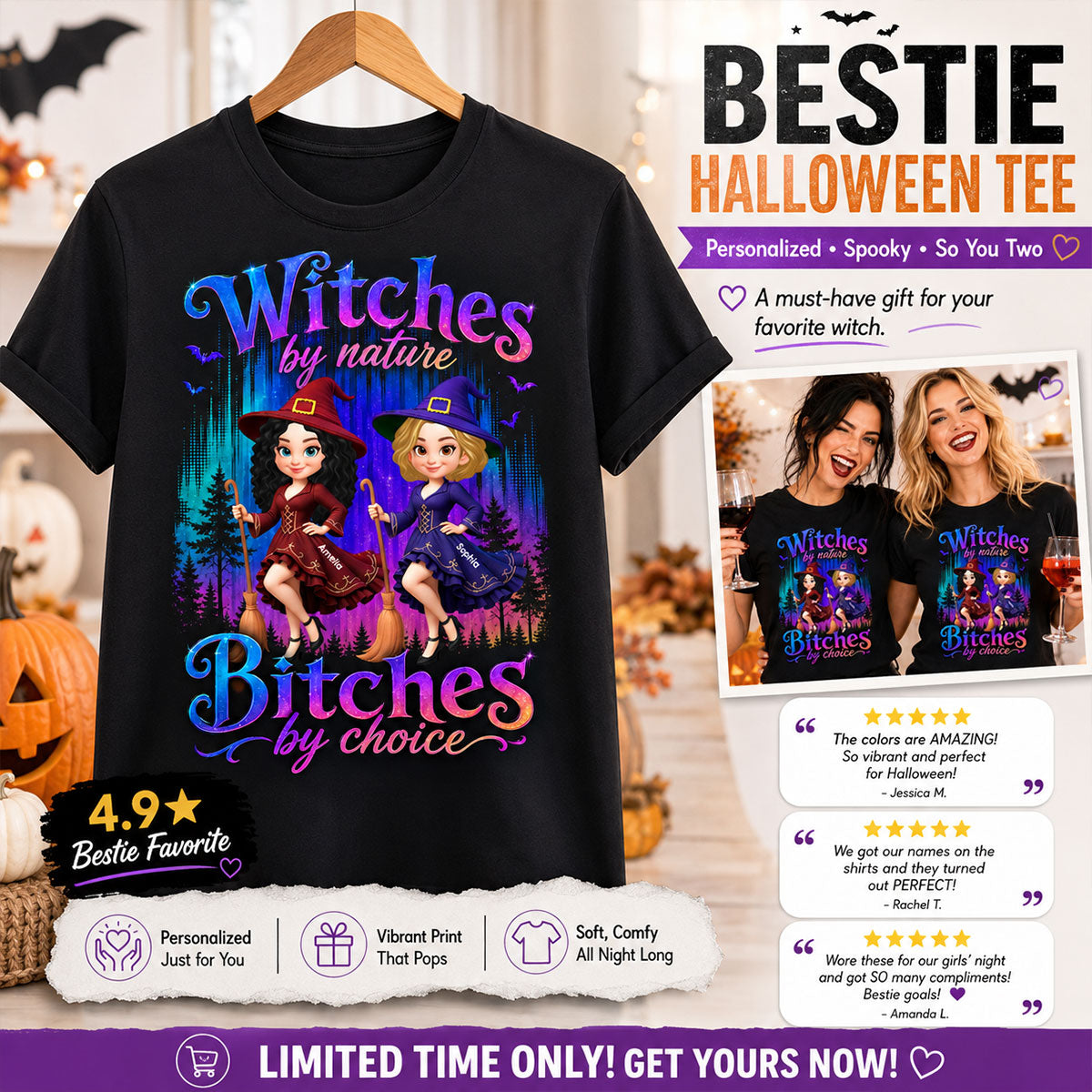 Witches by Nature Bitches by Choice - Personalized Shirt - Halloween Matching Shirts for Best Friends
