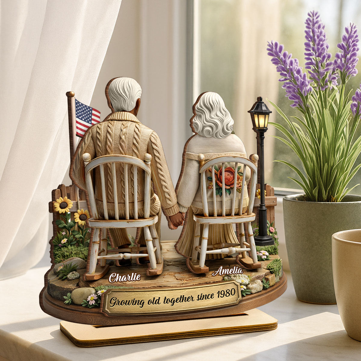 3D Effect Couple Sitting Together - Personalized 2-Layered Wooden Plaque - Heartfelt Valentine's Day Gift for Him, for Her