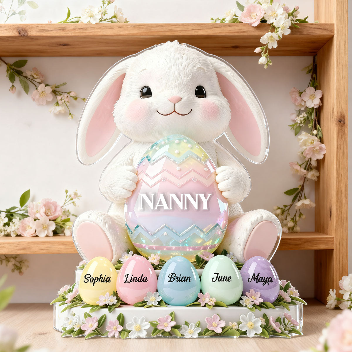 Bunny Nanny Easter - Personalised Acrylic Block Plaque - Easter Decor for Nanny, Grandmother