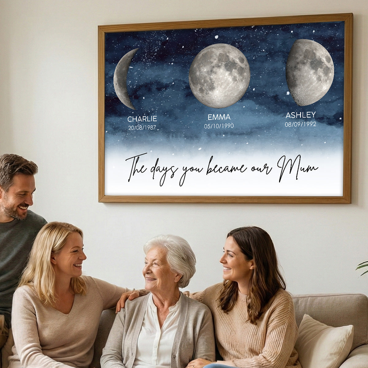 Starry Night The Day You Become Mum Grandma Custom Birth Moon Phase - Personalised Poster, Mother's Day Gift For Mum, Grandma