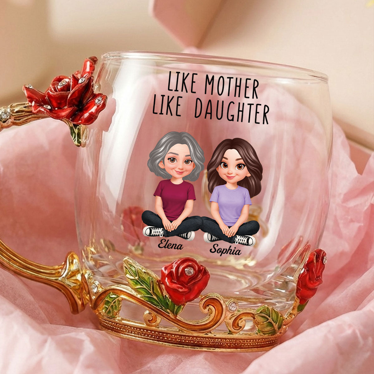 Like Mother Like Daughter Son - Personalized Enamel Flower Tea Cup - Gift For Mom