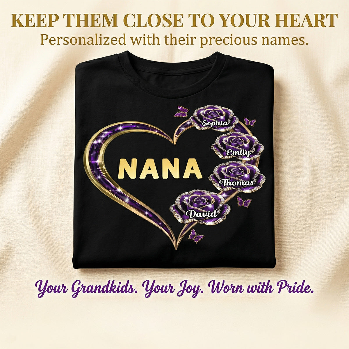 Grandma Rose Heart Custom Kids Names - Personalized Shirt - Gift For Grandma, Mom