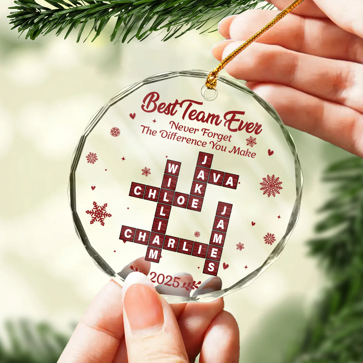 Best Team Ever Crossword - Personalized Glass Ornament - Christmas Gift for Co-worker