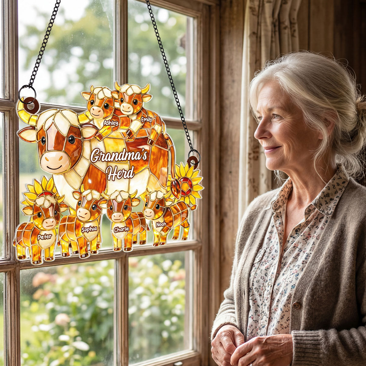 Grandma Mom's Herd - Personalized Suncatcher - Heartfelt Mother's Day Gift for Mom, Grandma, Wife