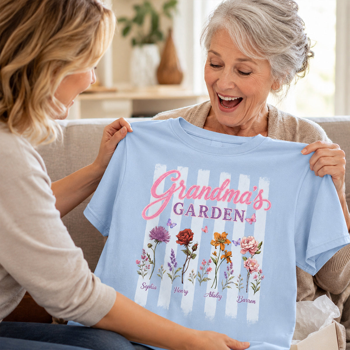 Grandma's Garden Preppy Stripe - Personalized Shirt - Trendy Summer Tee for Grandma