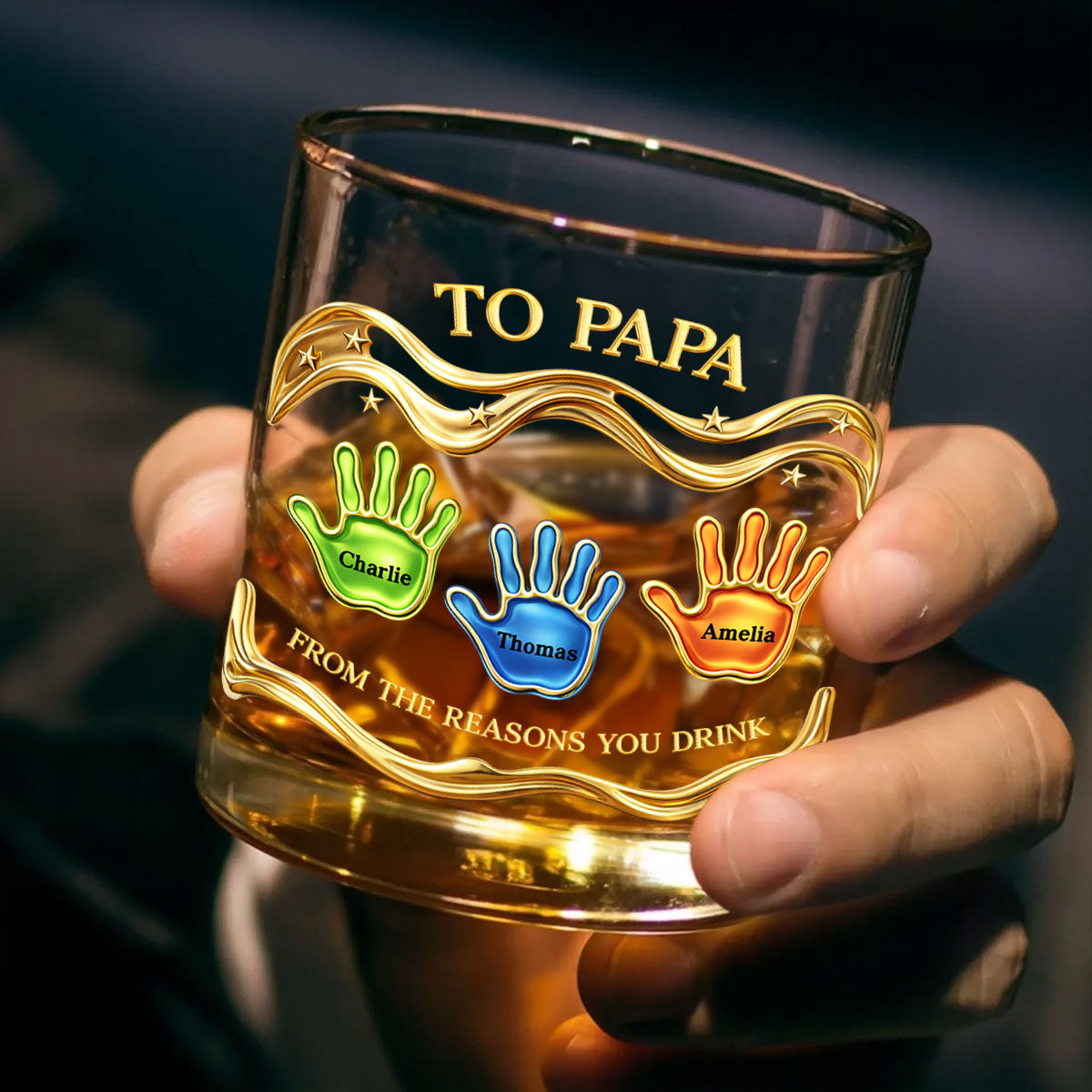 To Papa From the Reasons You Drink - Personalized Whiskey Glass - Father's Day Gift for Dad, Grandpa, Husband