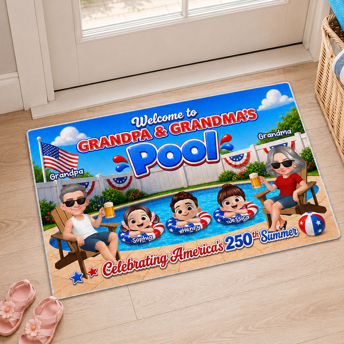 Welcome To Grandma Grandpa Pool America 250th Anniversary - Personalized Doormat - Gift For Grandparents, Summer Decoration