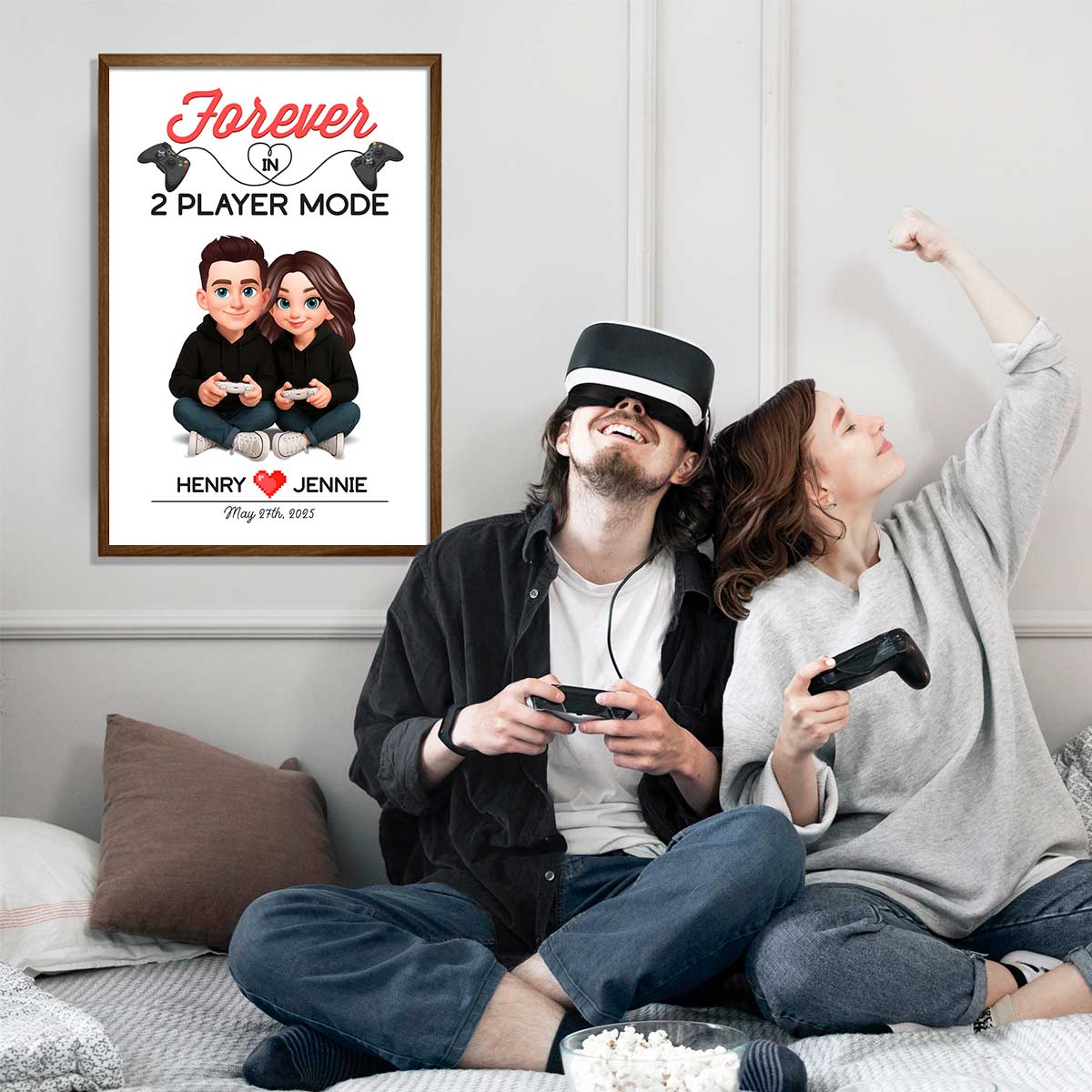 Gaming Couple Forever In 2 Player Mode - Personalized Poster - Heartfelt Valentine, Anniversary Gift For Gamers, For Him, For Her