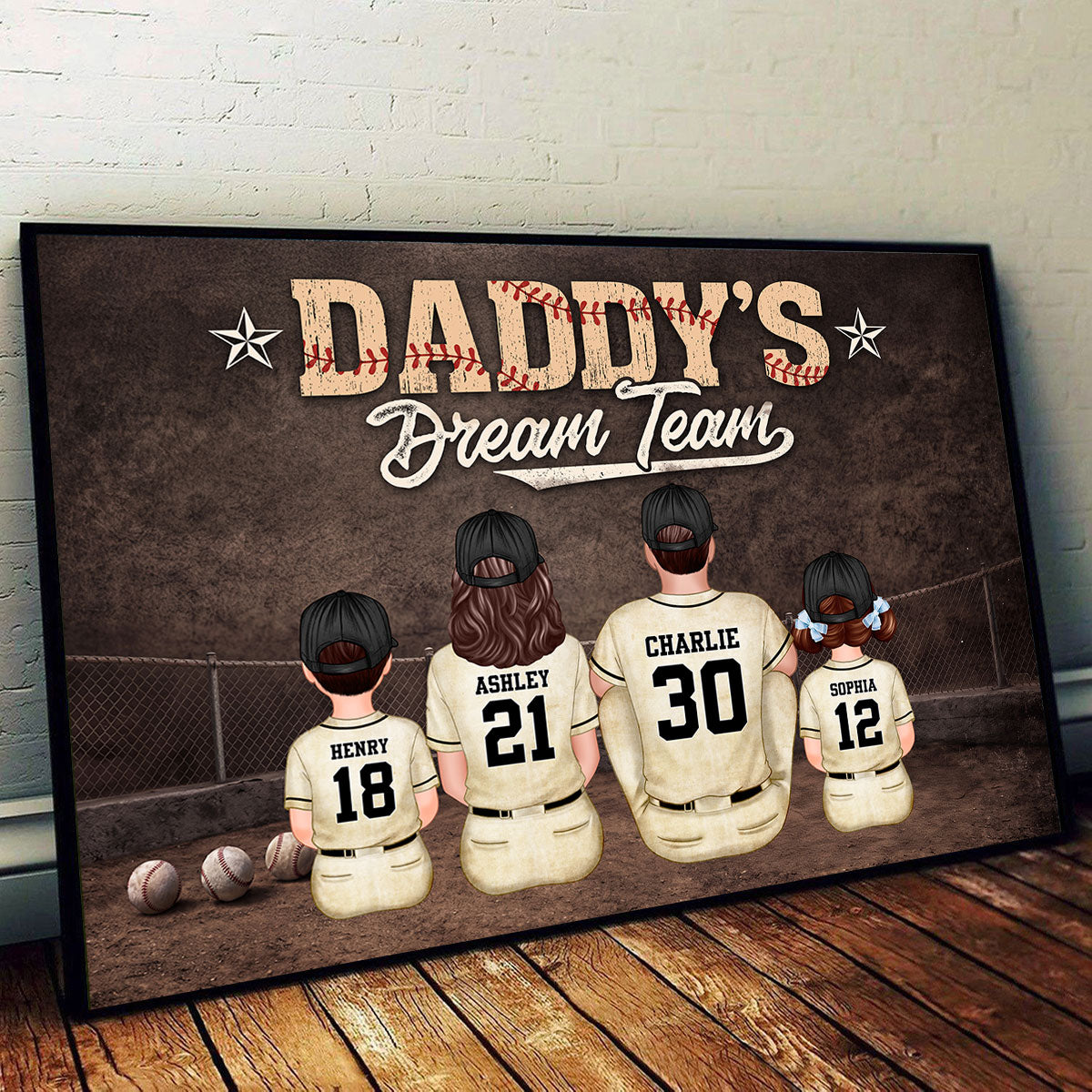 Retro Vintage Baseball Art We Caught the Best Dad - Personalized Poster - Father's Day Gift for Dad, Husband