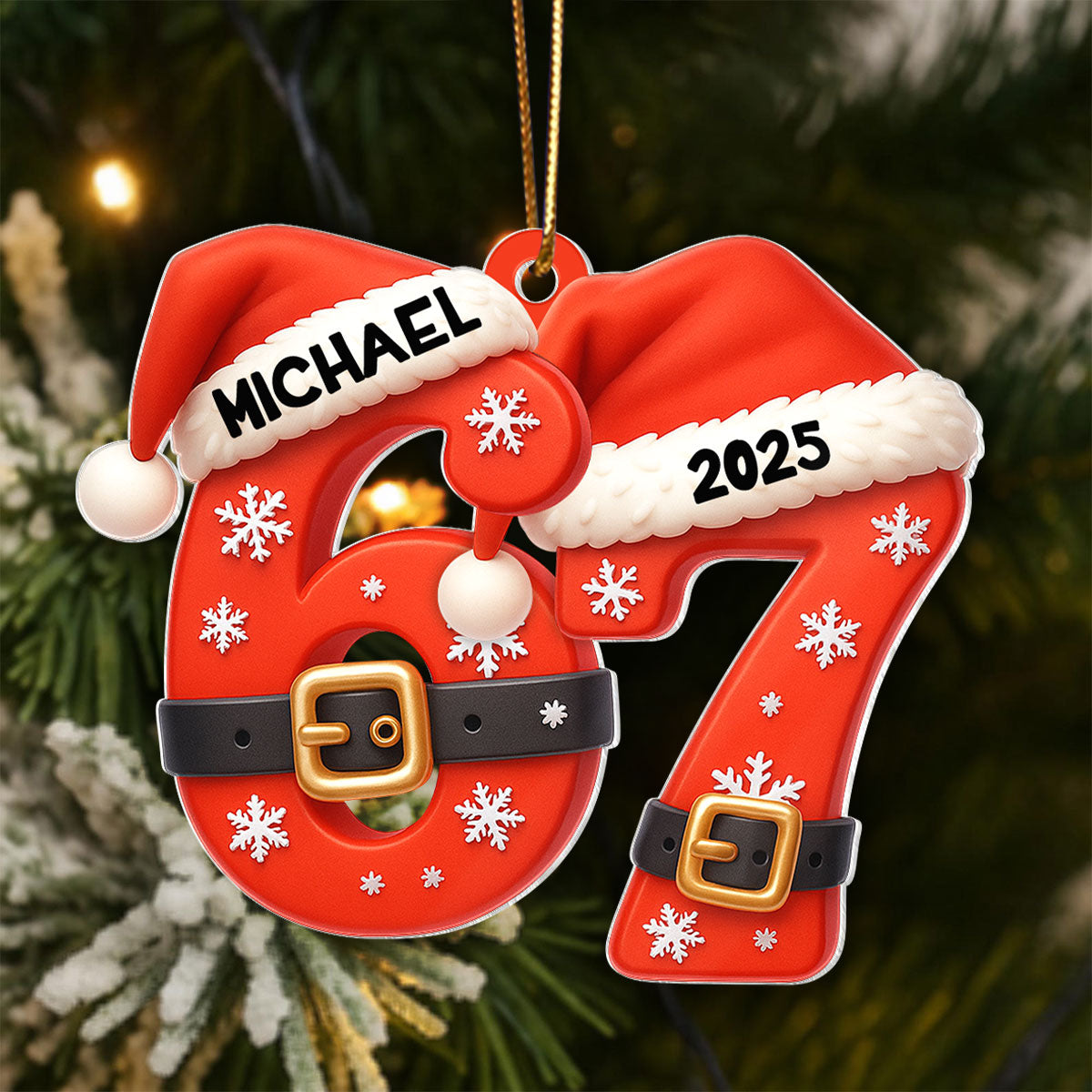 Custom Six Seven Santa Pattern - Personalized Acrylic Ornament - Teen Slang Funny Tree Decor, Funny Teen Grandkid Gift
