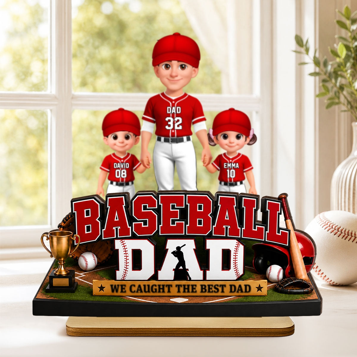 The Best Catch Baseball Dad & Kids - Personalized 2-Layered Wooden Plaque - Heartfelt Gift For Dad, Husband