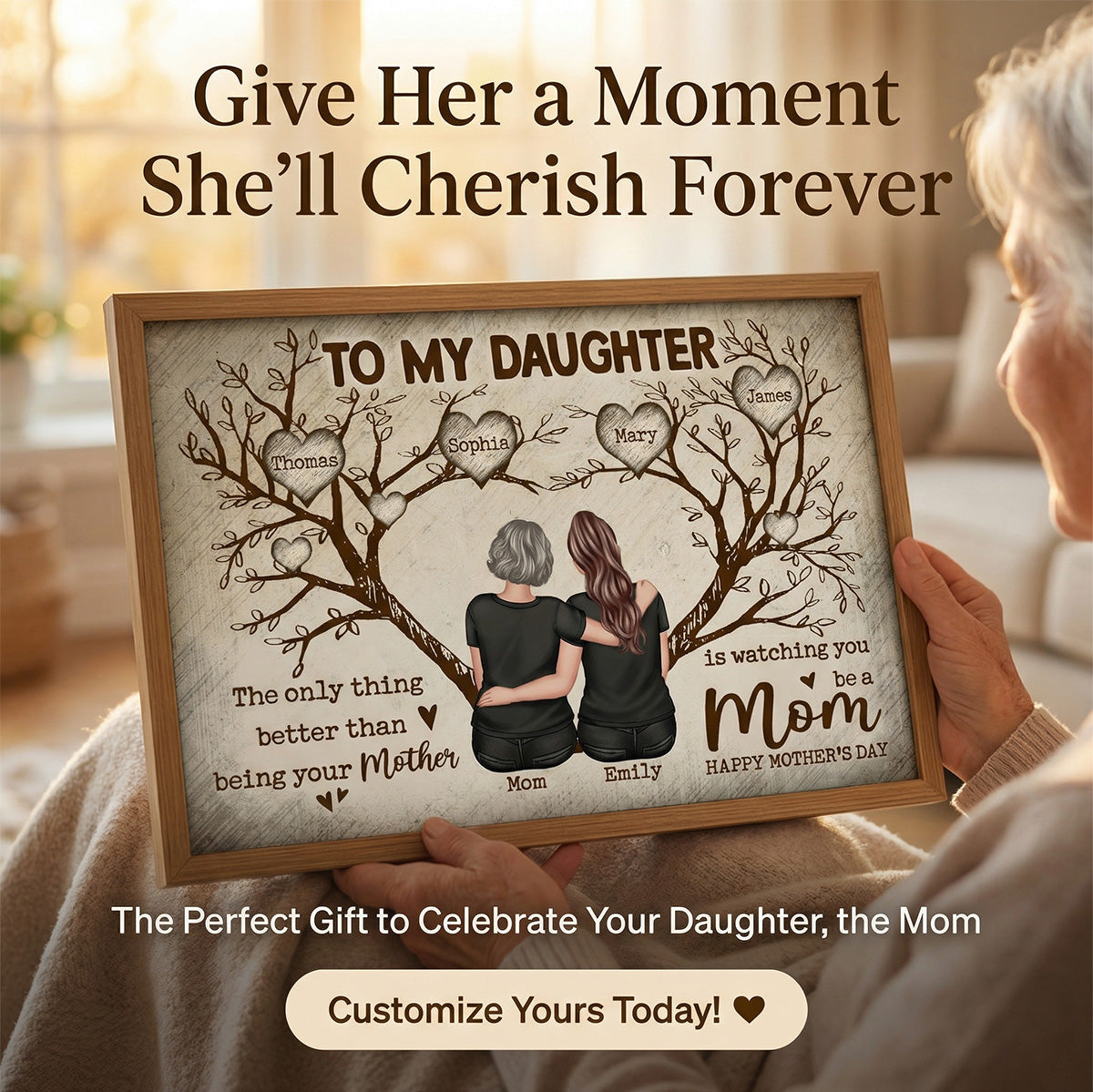 To My Daughter Happy Mother's Day Tree Of Life Custom Kids Names - Personalized Poster - Mother's Day Gift For Daughter