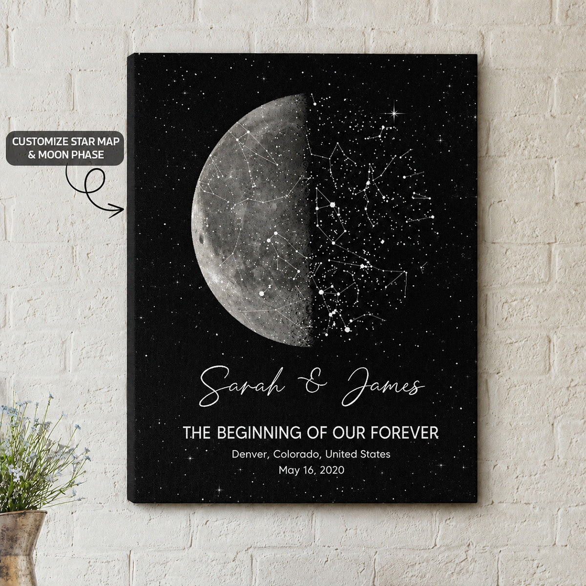 The Night It All Began Custom Moon Phase & Star Map - Personalized Canvas - Gift For Couple