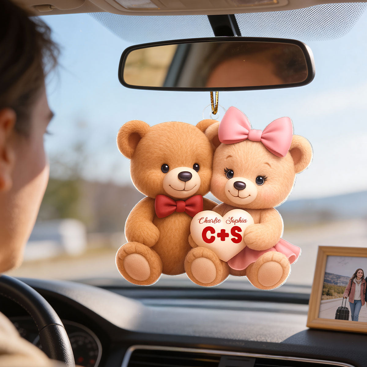 Loving Bear Couple - Personalized Acrylic Car Hanger - Valentine's Day Gift for him, for her