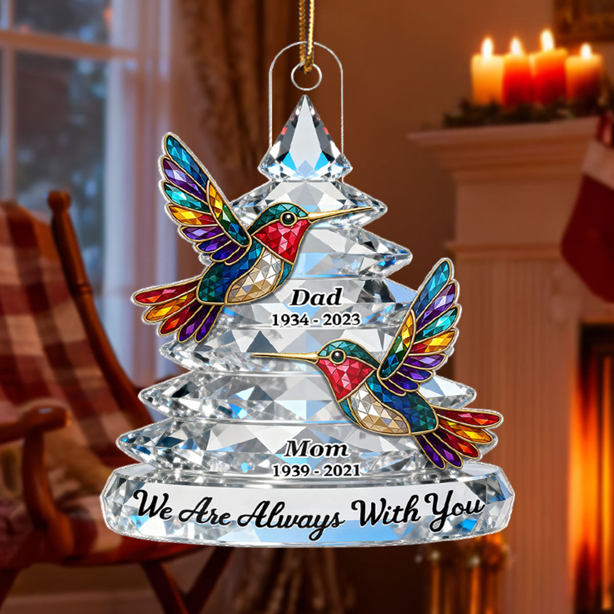 3D Effect Flat Memorial Christmas Tree Colorful Hummingbird - Personalized Acrylic Ornament - Remembrance Gift, Sympathy Gift