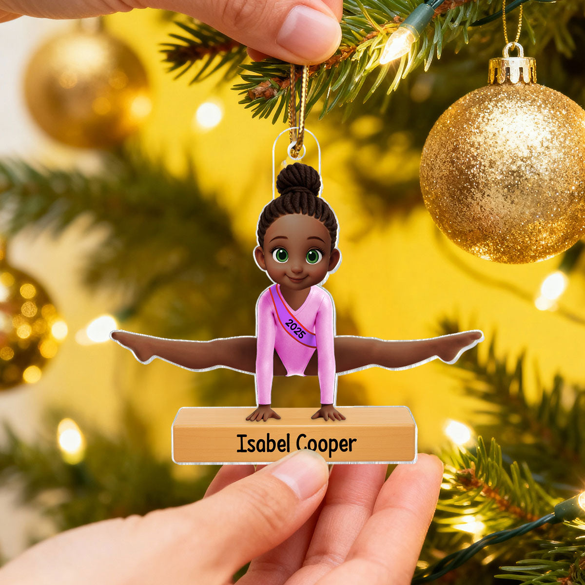 3D Effect Gymnastic Girl Straddle Split Pose - Personalized Acrylic Ornament - Gymnast Gift For Daughter, Granddaughter