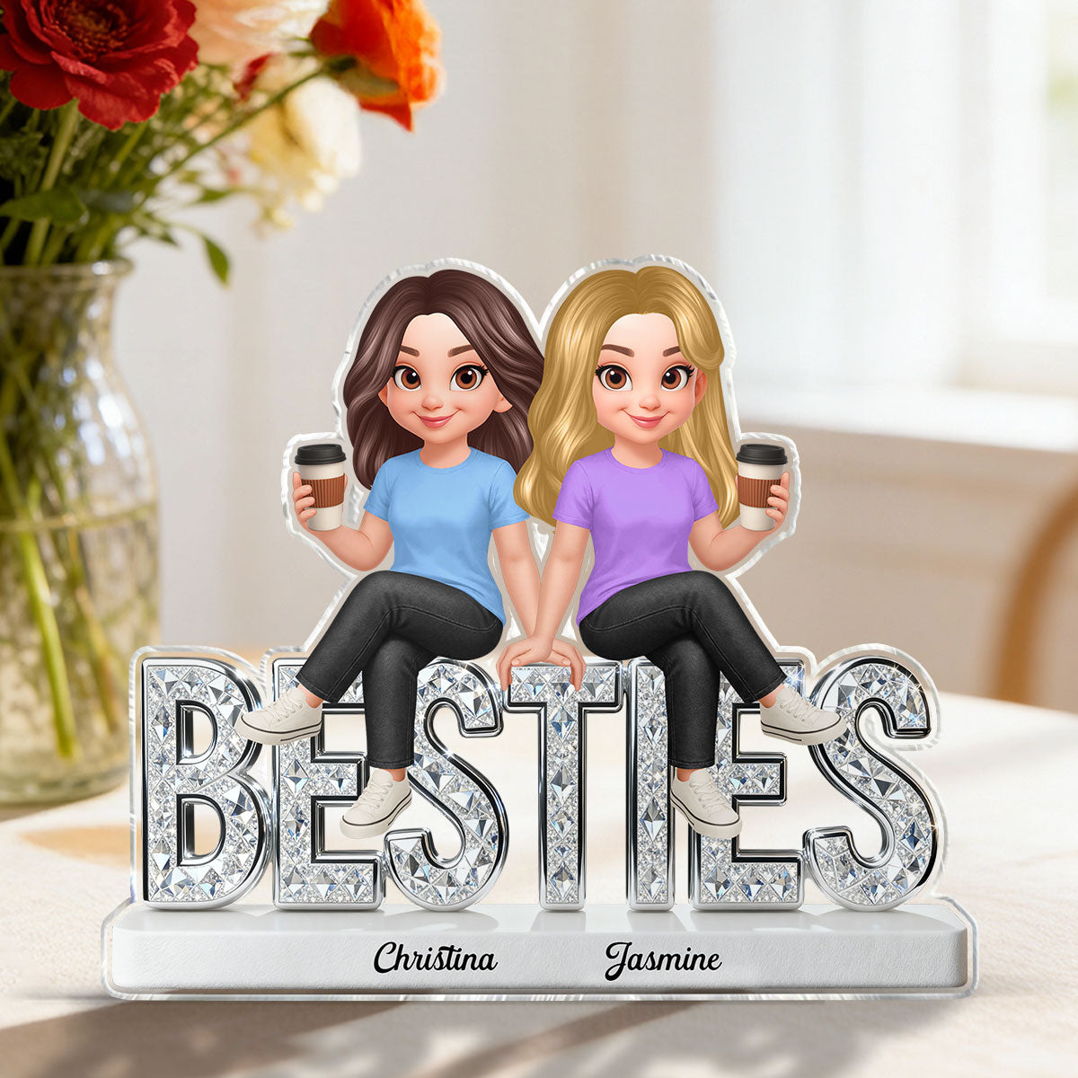 Beautiful Besties Forever - Personalized Acrylic Block Plaque - Gift For Best Friends