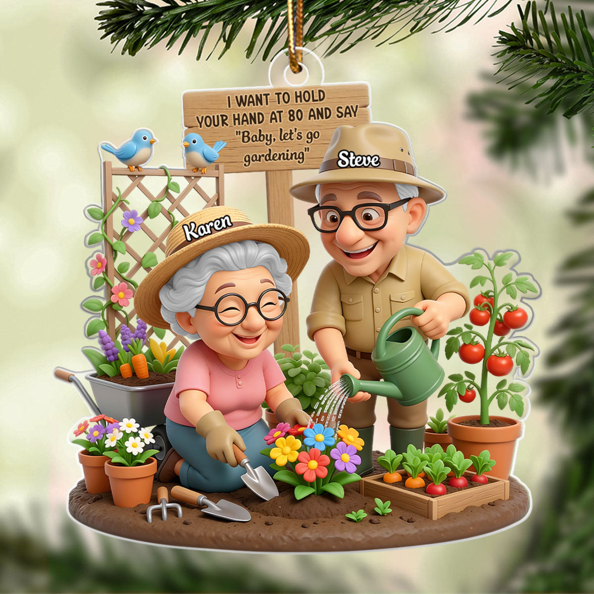 Baby Let's Go Gardening Old Couple - Personalized Acrylic Ornament - Christmas Gift For Him, For Her, For Couple
