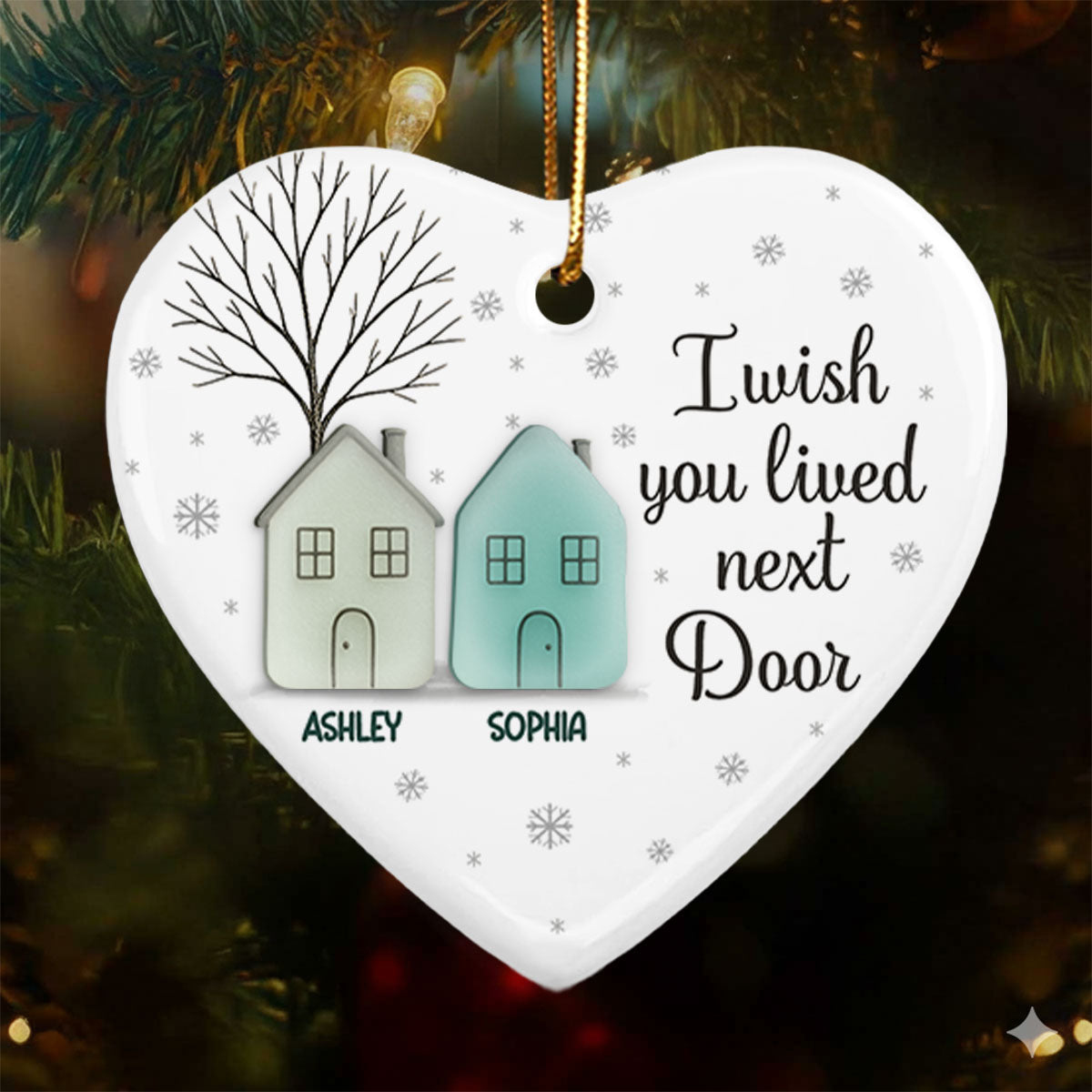 3D Sea Glass Effect Christmas Long Distance Besties I Wish You Lived Next Door - Personalized Ceramic Ornament With Acrylic Pieces