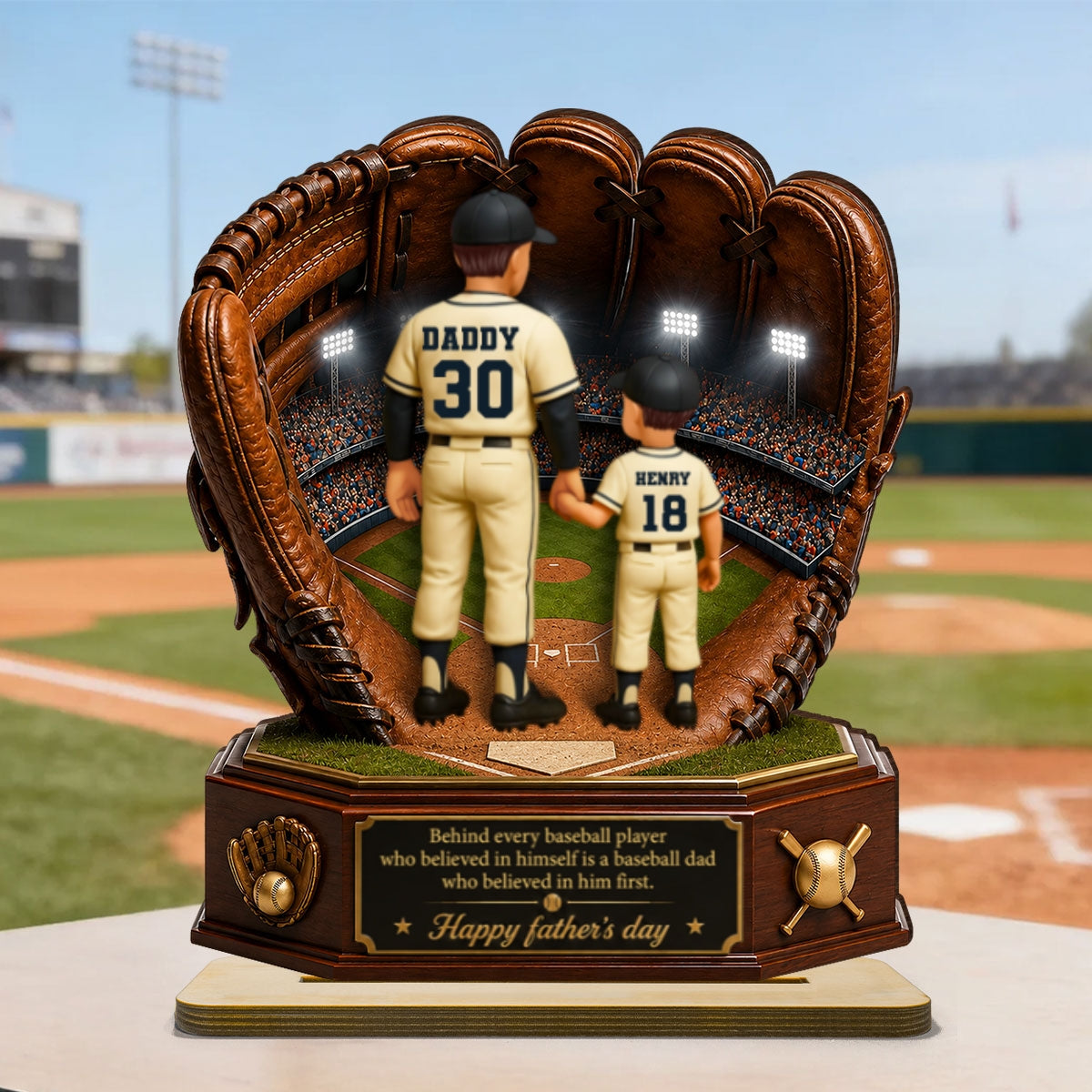 Behind Every Baseball Softball Player is a Dad - Personalized 2-Layered Wooden Plaque -  Gift for Dad, Husband