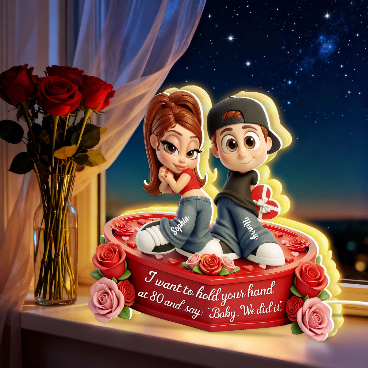 Y2K Couple 3D Cartoon Effect - Personalized Light Box - Sentimental Valentine's Day Gift for him, for her
