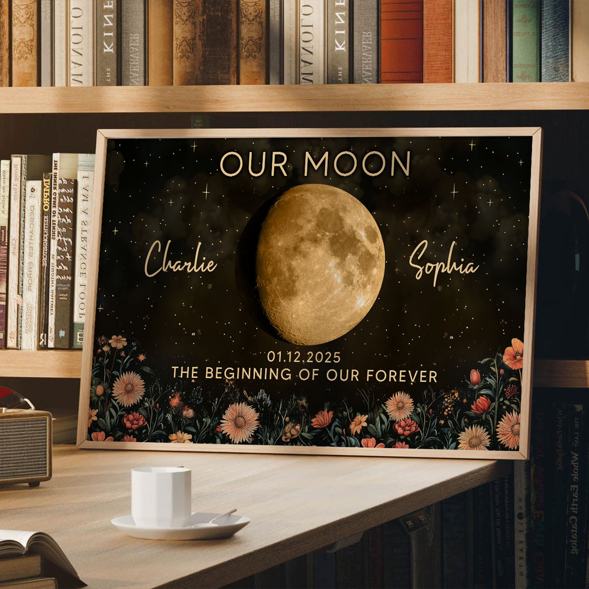 Night Sky Love Story Couple Custom Moon Phase Anniversary Date - Personalized Poster - Heartfelt Anniversary Gift, Valentine Gift, Wedding Gift For Couple