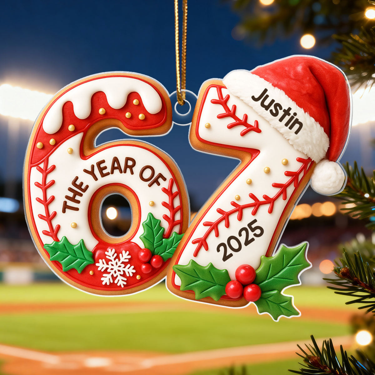 Gingerbread 67 Sports - Personalized Acrylic Ornament - Christmas Gift for Kid, Grandkids