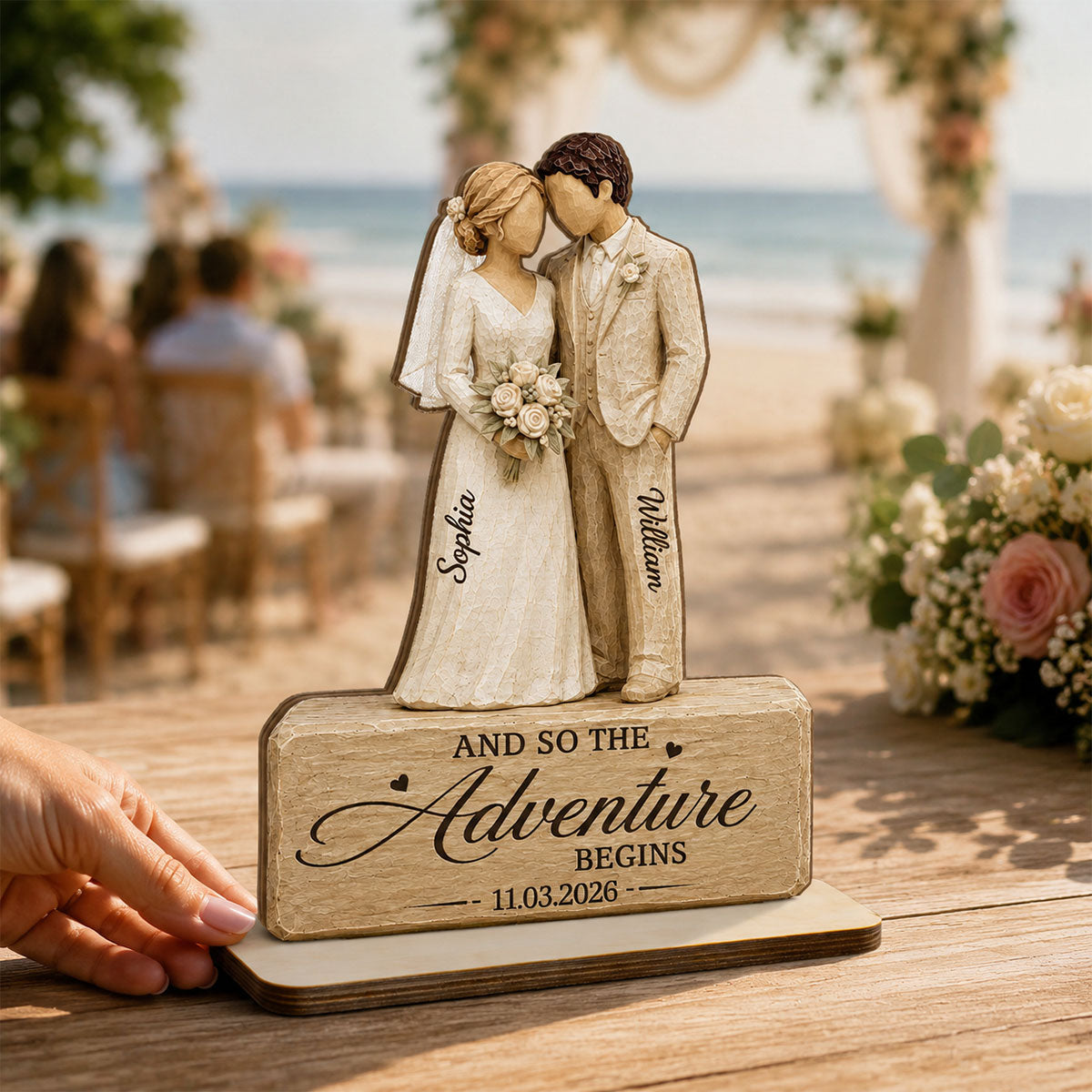 Wedding Couple 2D Flat - Personalized 2-Layered Wooden Plaque - Wedding Keepsake Gift For Couple