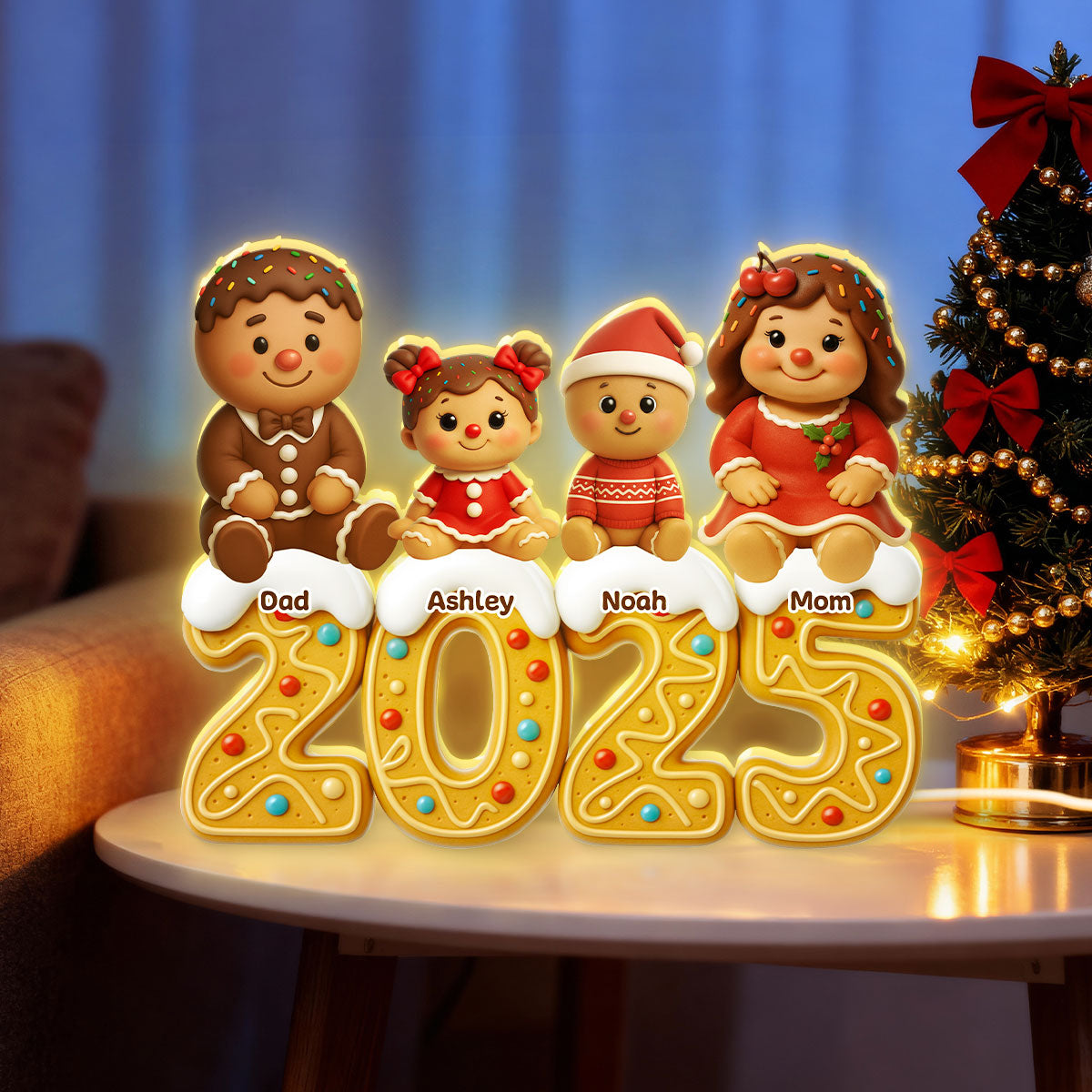 Gingerbread Family 2025 - Personalized Light Box - Festive Christmas Decor