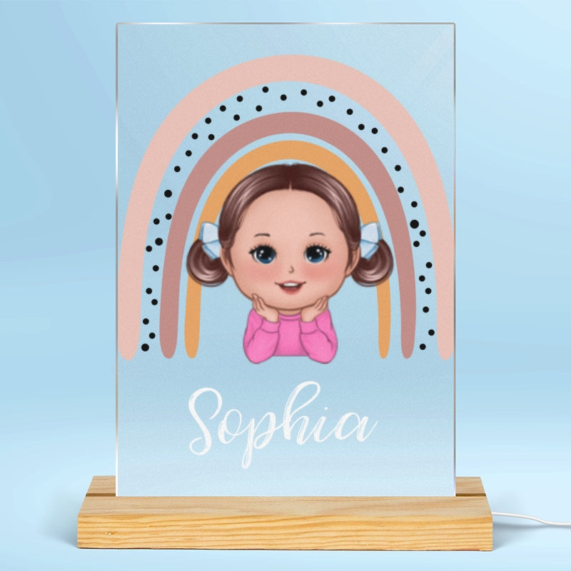 Rainbow Doll Kids Chin On Hands Personalized Rectangle Acrylic Plaque LED Lamp Night Light For Nursery Room Bedroom