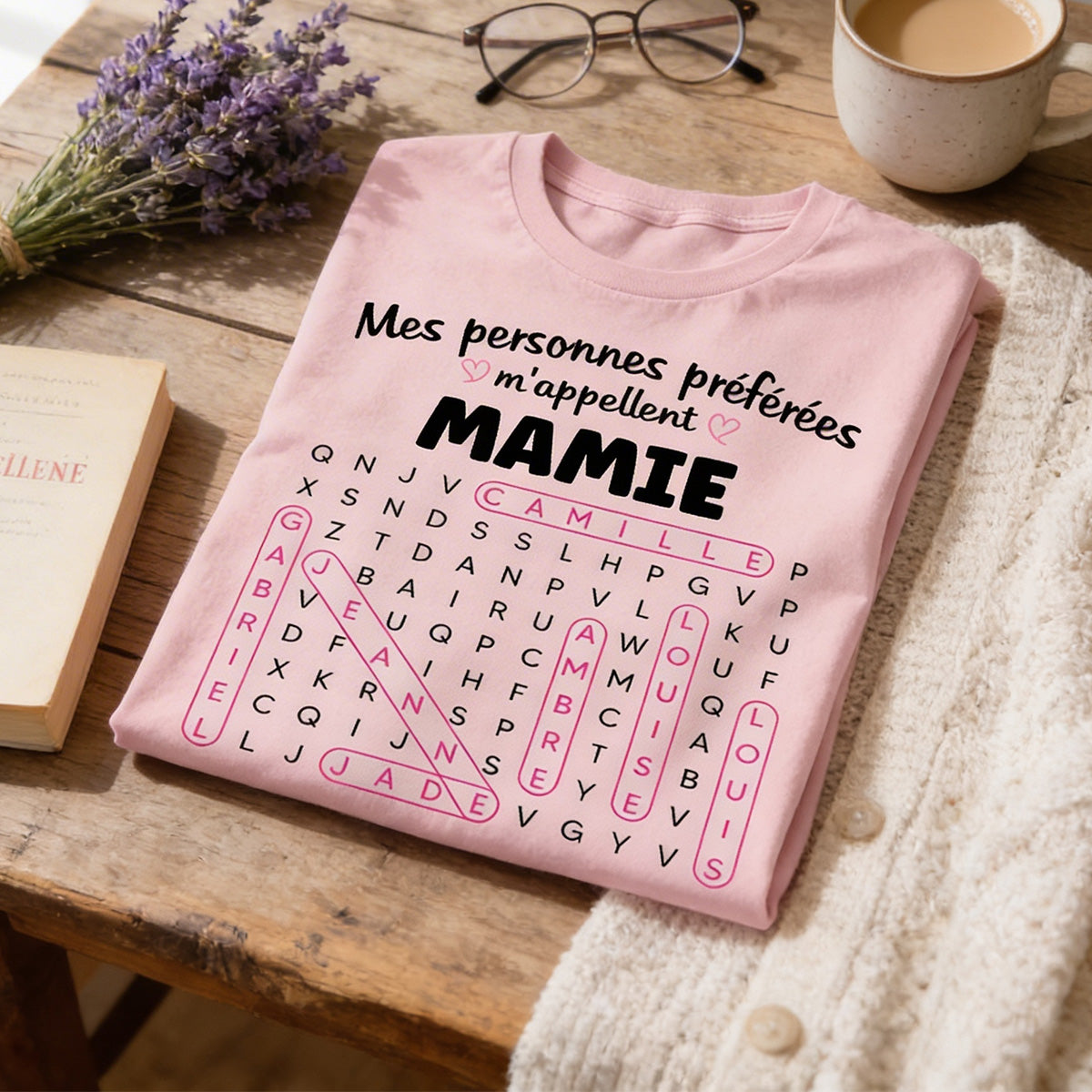 T-shirt Personnalisé Mots Fléchés - Mes personnes préférées m'appellent Mamie - Cadeau pour Grand-Mère