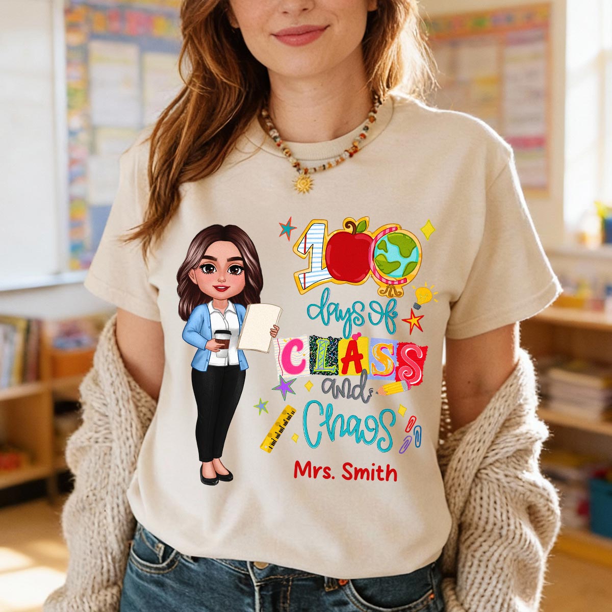 100 Days Of Class & Chaos Teacher - Personalized Shirt - 100 Days Of School Celebration