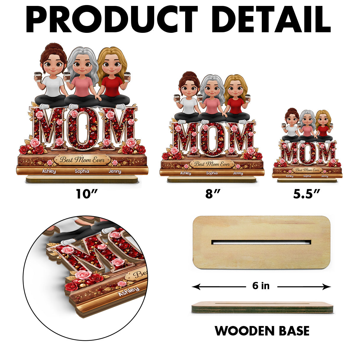 Best Mom Ever Mom And Daughters - Personalized 2-Layered Wooden Plaque - Heartfelt Gift For Mom, Grandma