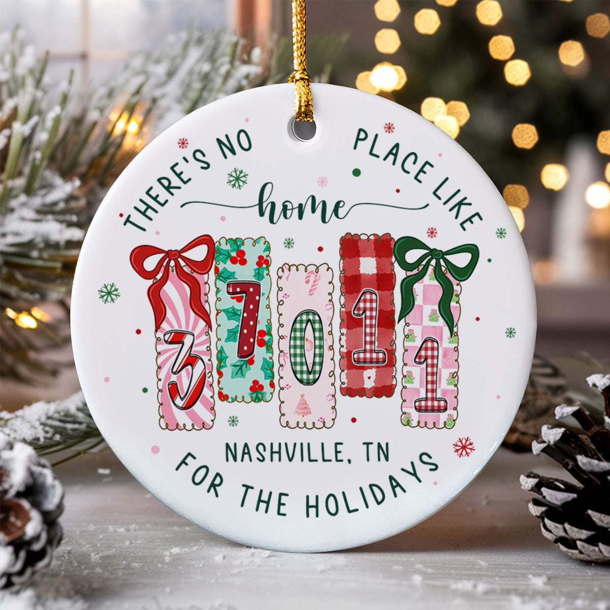 There's No Place Like Home Zip Code Preppy Style - Personalized Ceramic Ornament