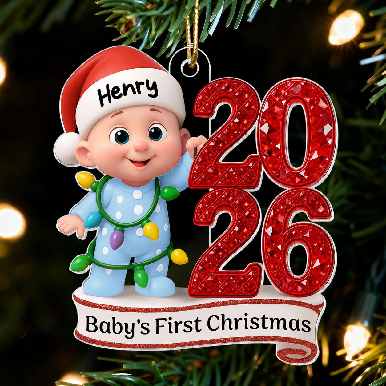 Baby's First Christmas 3D Effect Baby Standing By Year - Personalized Acrylic Ornament