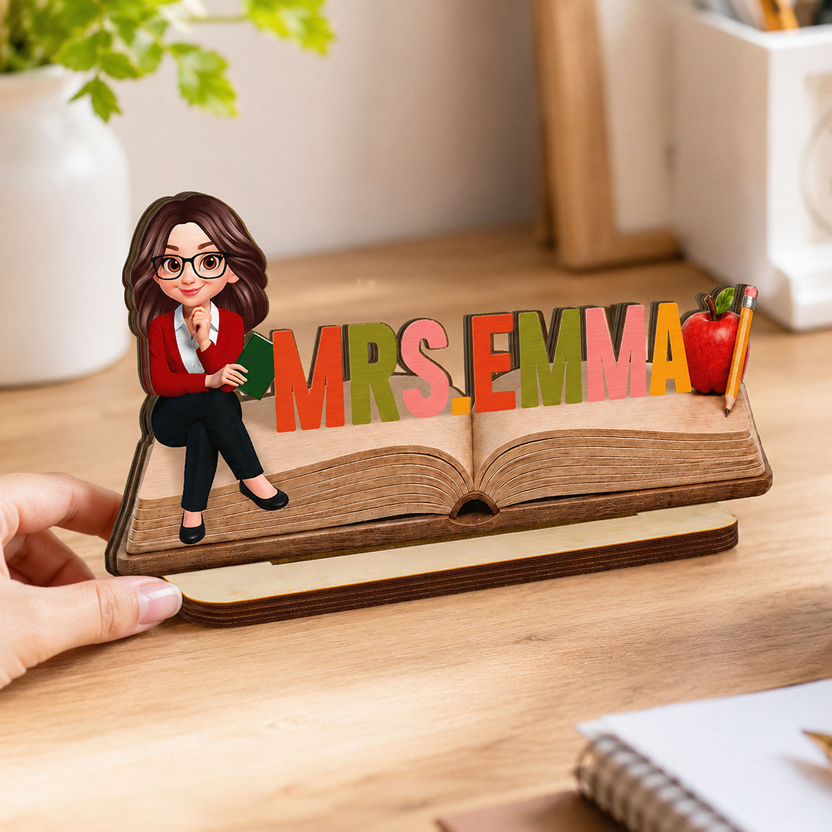 Open Book Teacher Name Sign - Personalized Wooden Plaque - Back To School Gift