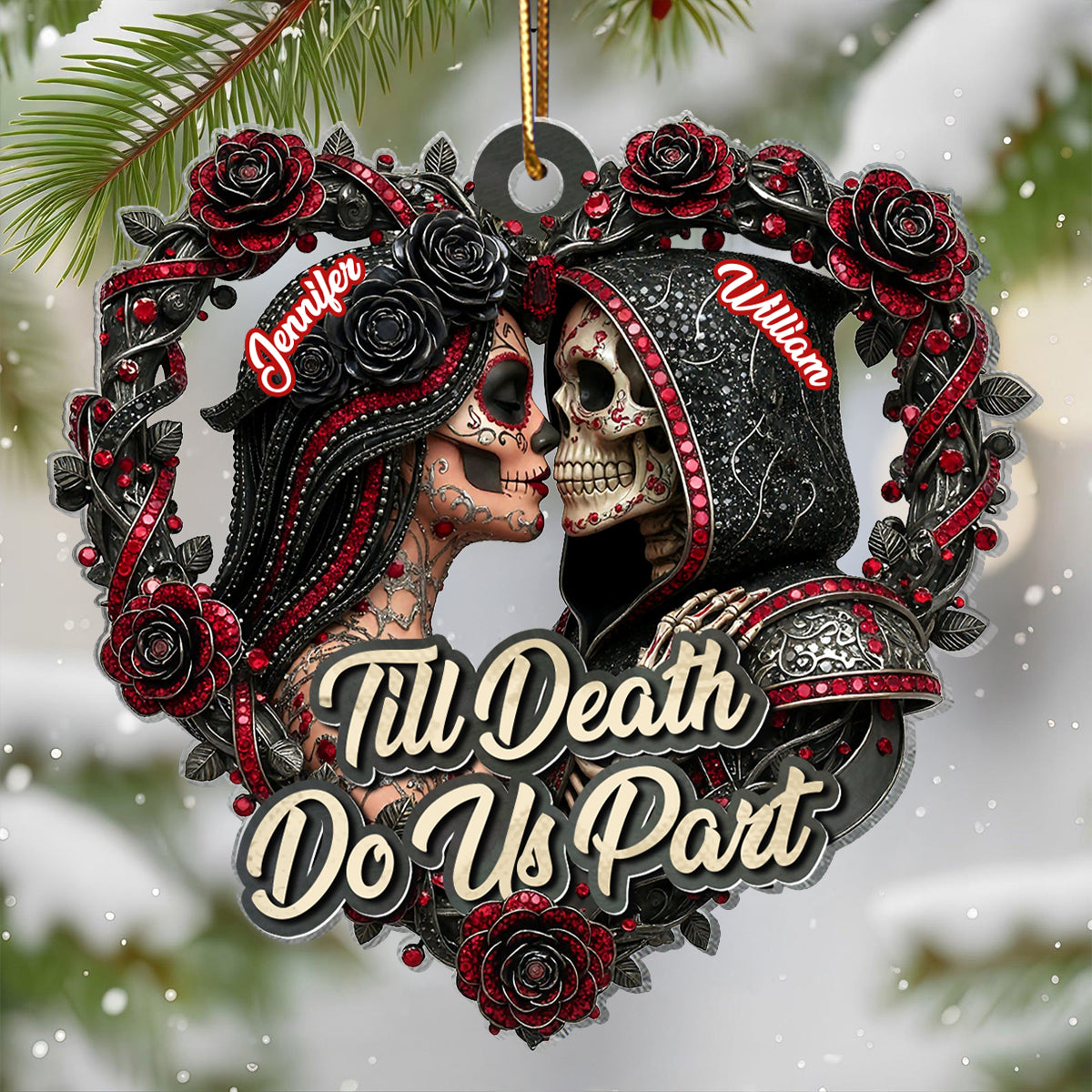 Skull Couple Christmas Gothic Style - Personalized Acrylic Ornament - Unique Christmas Gift For Him, For Her, For Goth Couple
