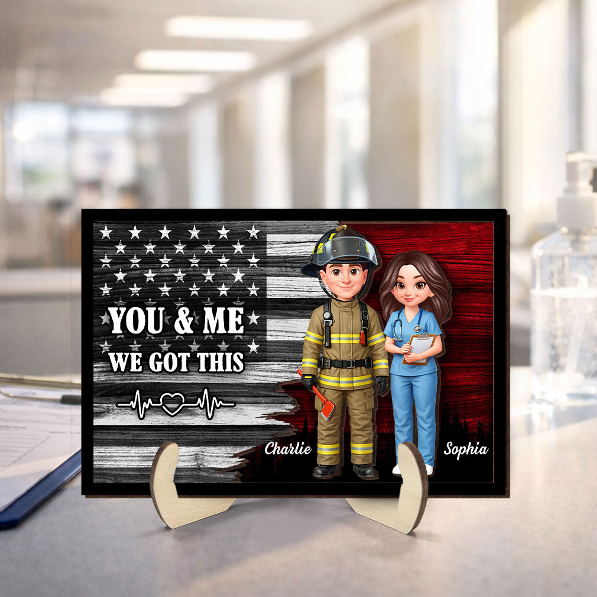 Custom Hero Couple Occupation Nation Flag - Personalized 2-Layered Wooden Plaque - Heartfelt Gift for Him, for Her