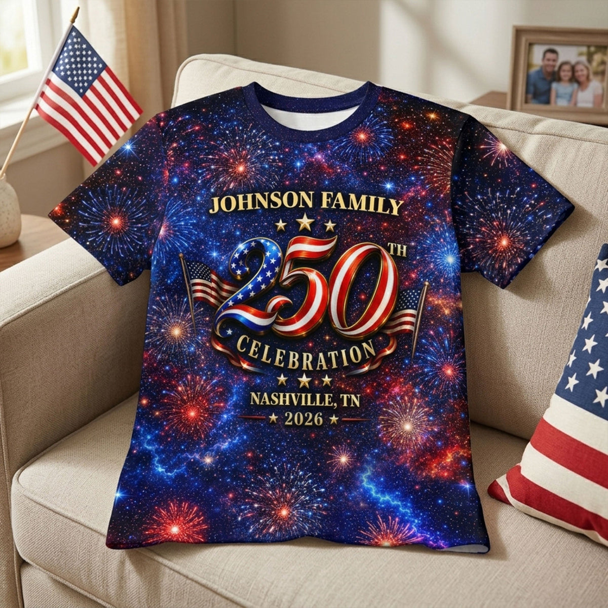 Custom Family American 250th Anniversary 1776 - 2026 - Personalized Shirt - Family Matching Patriotic Crew Shirt