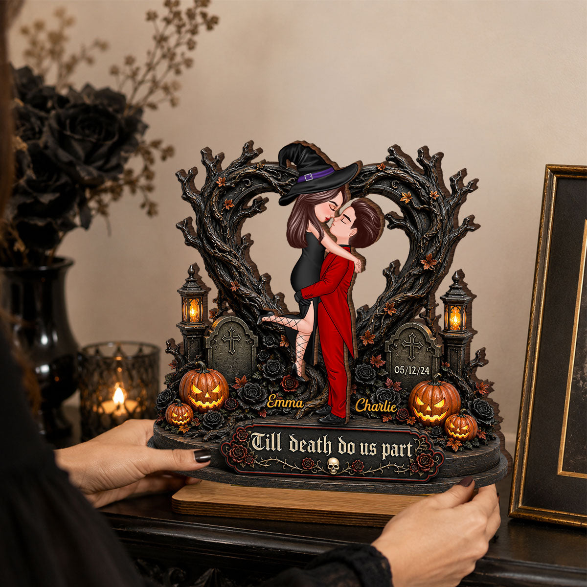 Tree Of Life Couple Halloween - Personalized 2-Layered Wooden Plaque - Halloween Decor Gift, Gift For Couple