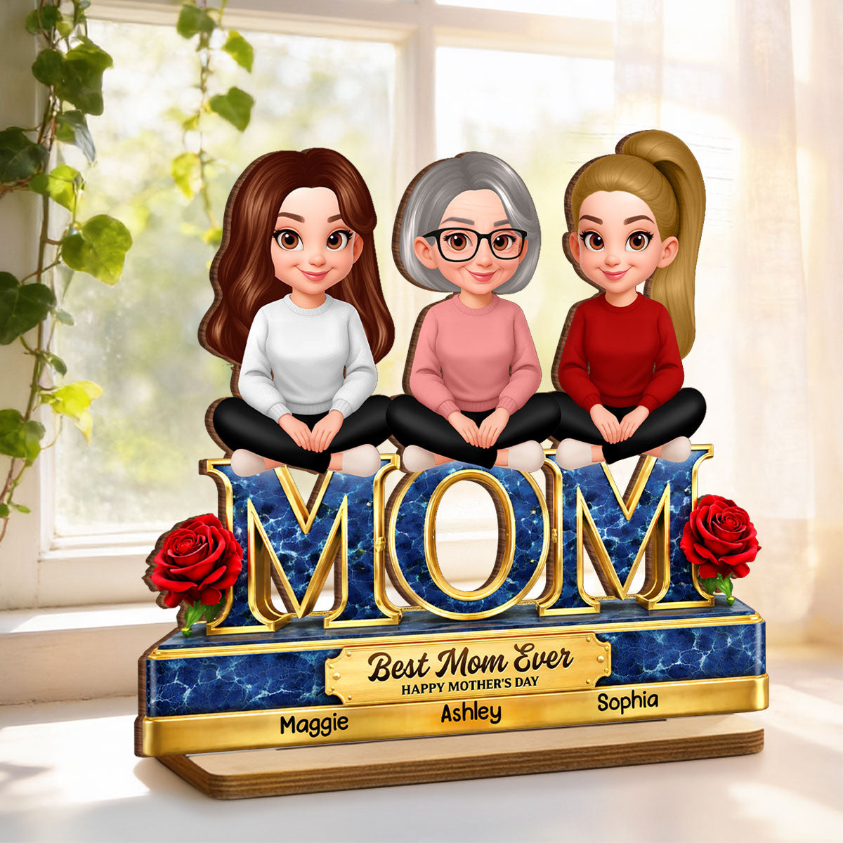 Best Mom Ever Daughters Sons - Personalized 2-Layered Wooden Plaque - Heartfelt Gift For Mom, Grandma