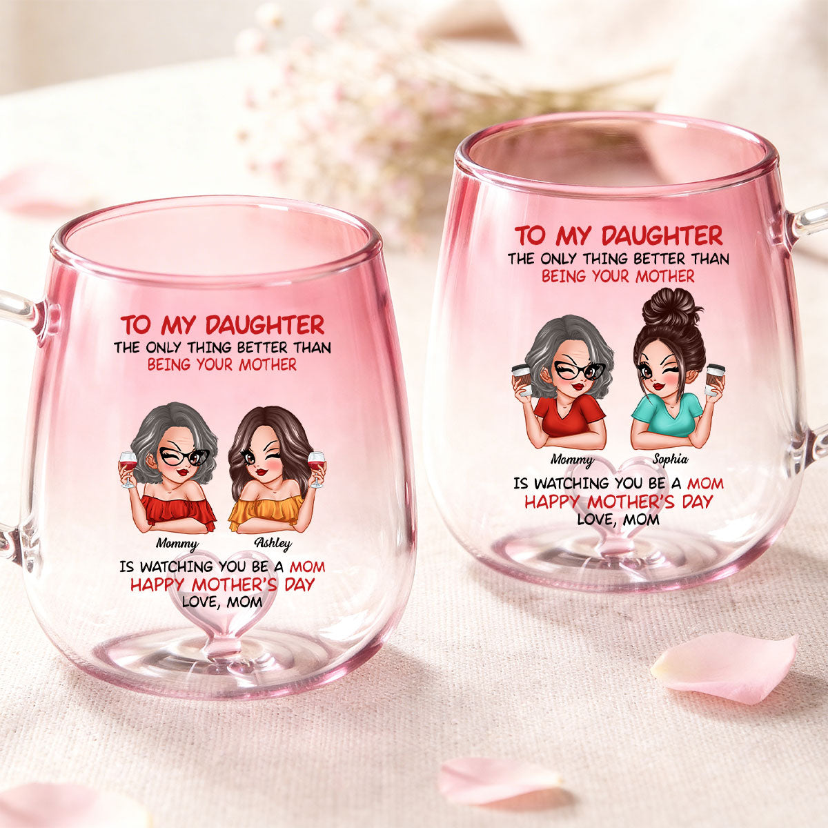 Watching You Be A Mom - Personalized Glass Mug - Heartfelt Mother's Day Gift For Daughter