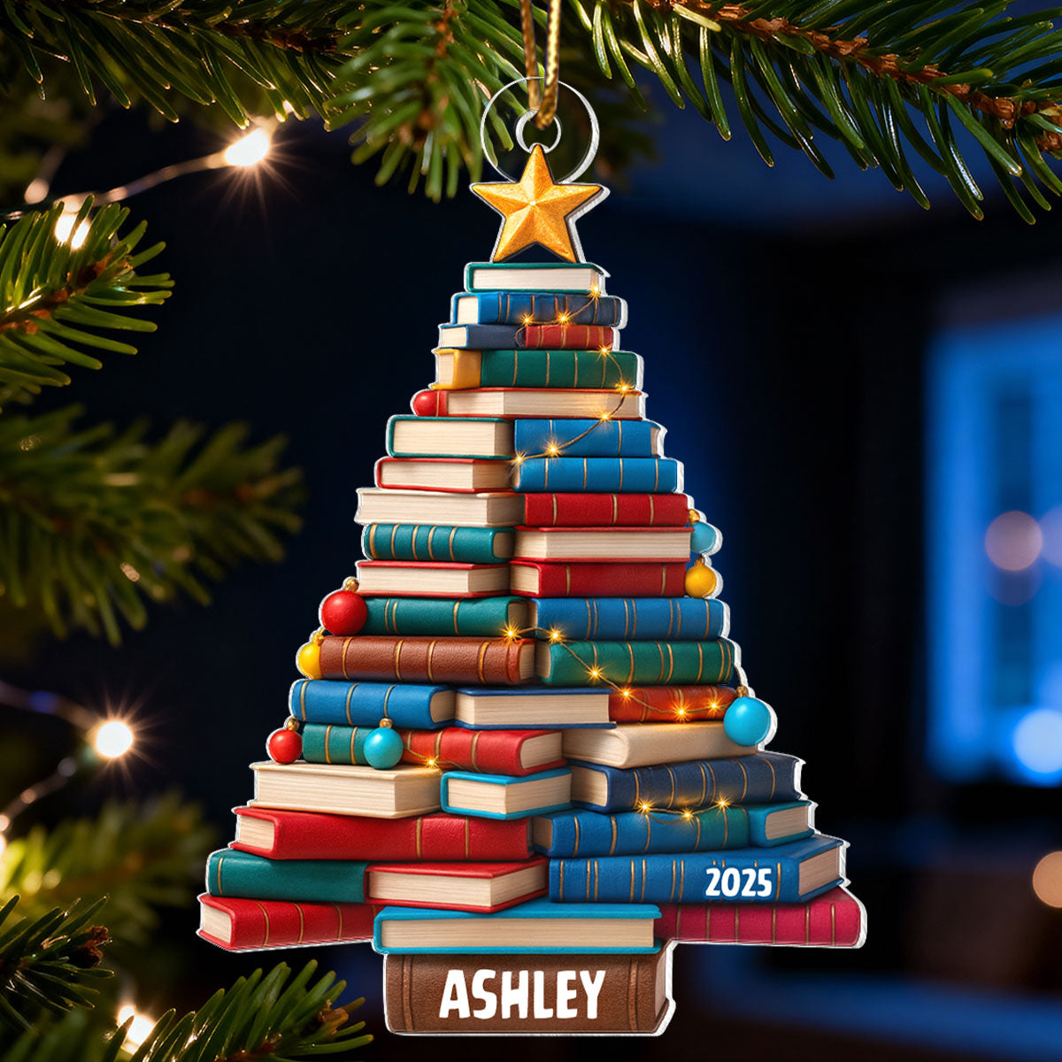 Christmas Tree Book - Personalized Acrylic Ornament - Gift for Book Lovers