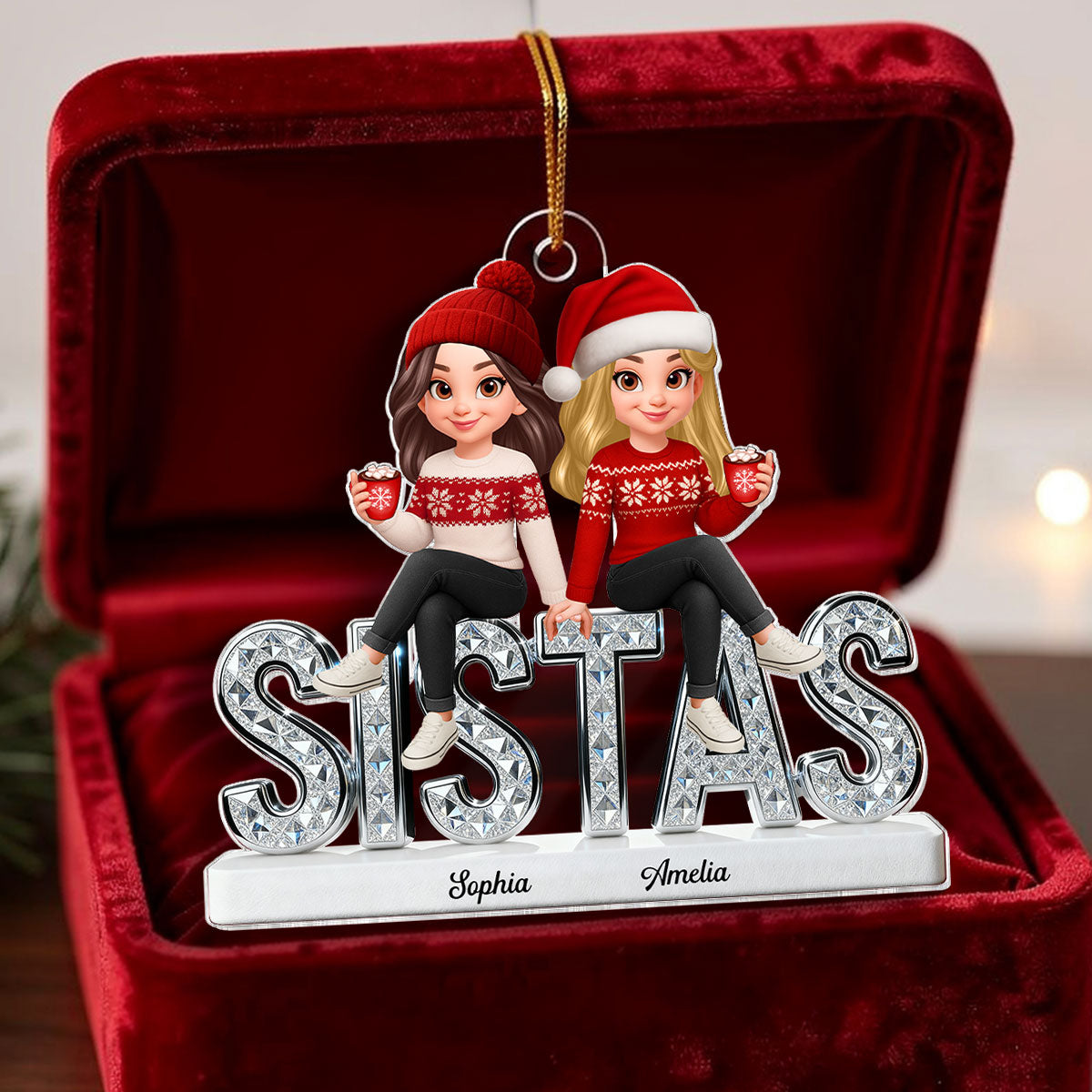 3D Shining Effect Sistas - Personalized Acrylic Ornament - Christmas Gift For Sisters