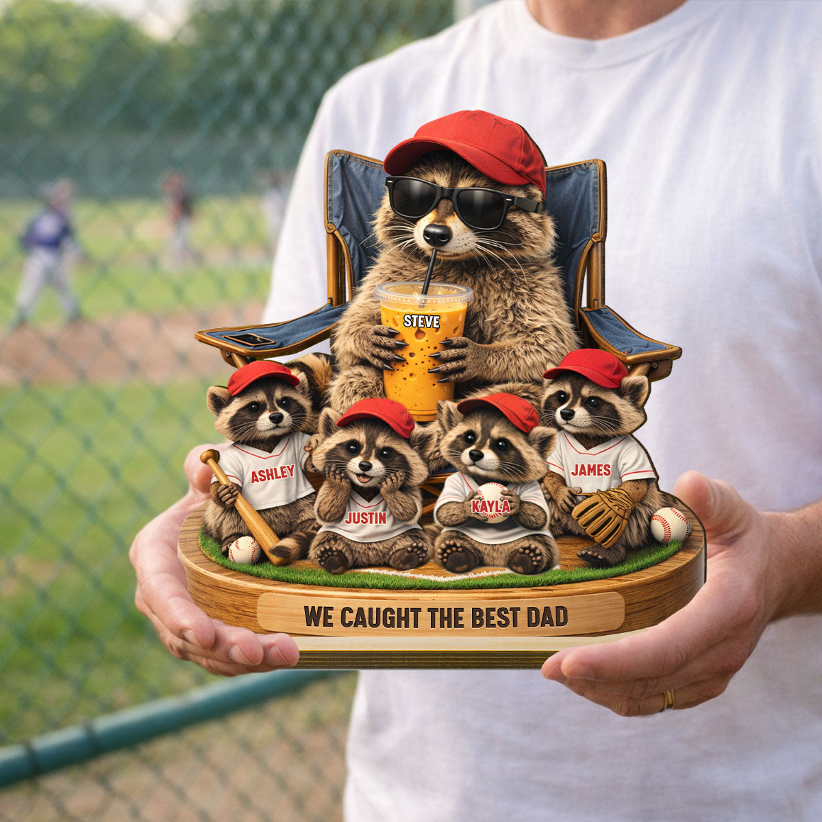 Raccoon We Caught the Best Dad - Personalized 2-Layered Wooden Plaque - Mother's Day Gift for Dad, Husband