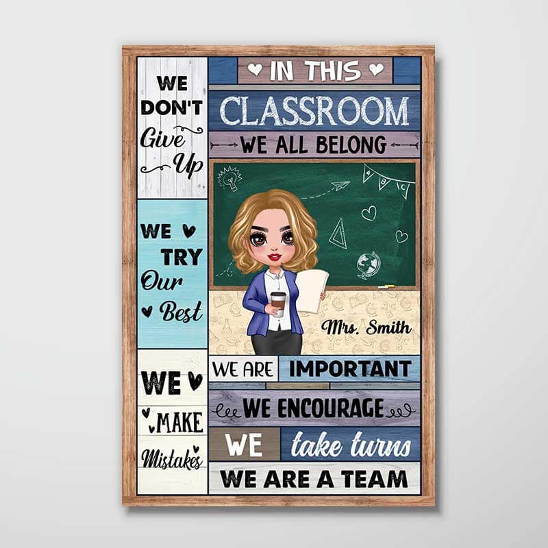 Doll Teacher Blue Wood Texture In This Classroom Personalized Vertical Poster
