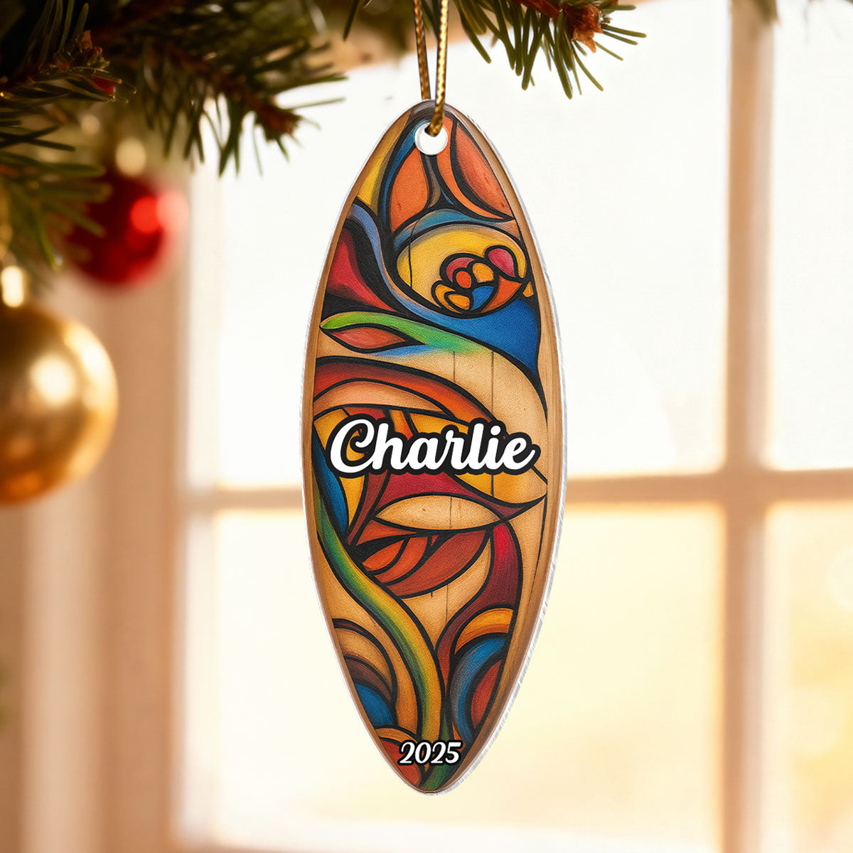 Custom Name Colorful Surfboard - Personalized Acrylic Ornament - Christmas Gift for Surfer
